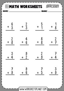 1 Digit Addition Worksheets