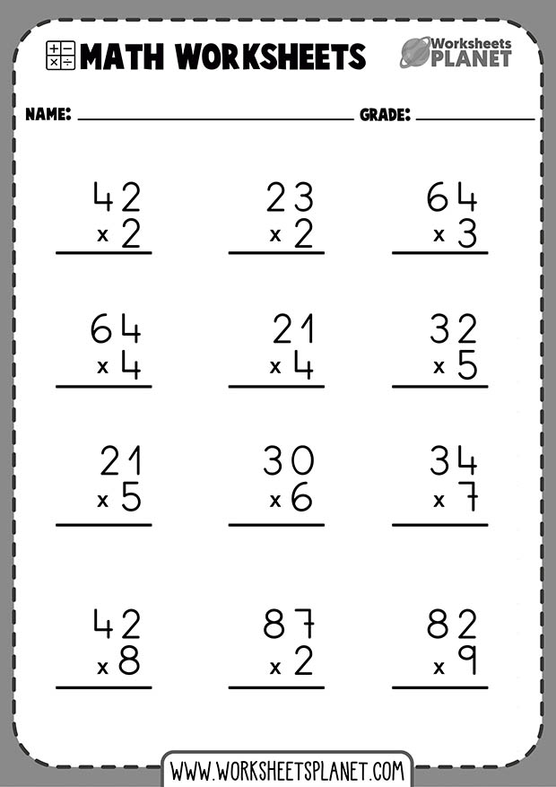 Two Digit By One Digit Multiplication Worksheets