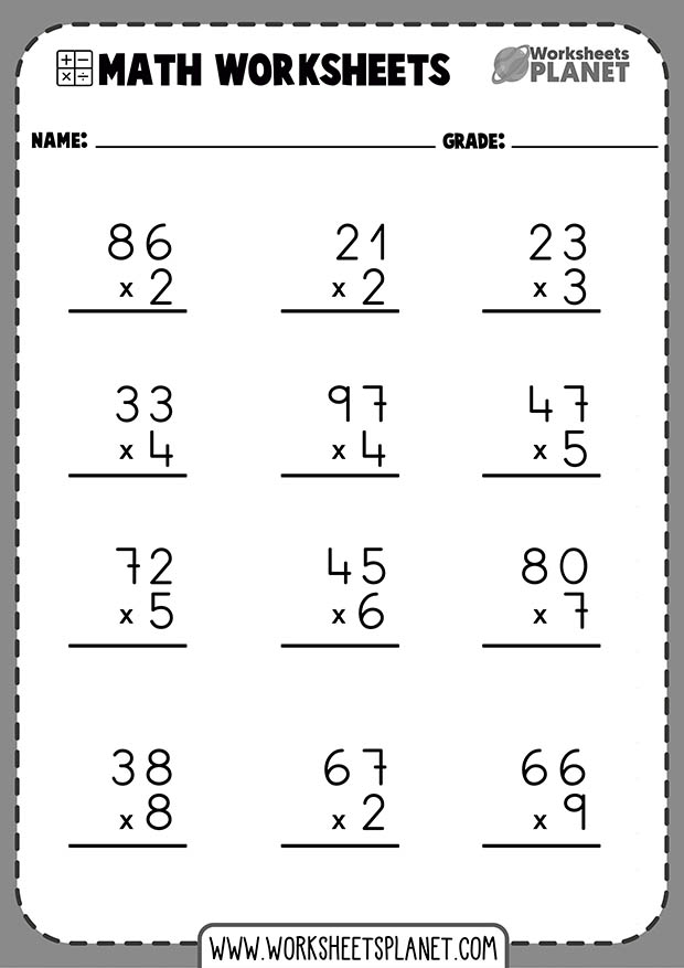 2 Digit Multiplication Problems