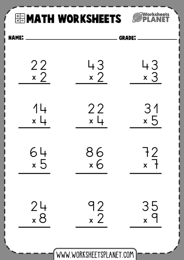 2 Digit Multiplication Worksheets