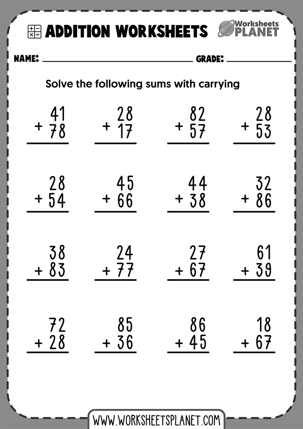 2 Digit Addition Worksheets Page 1