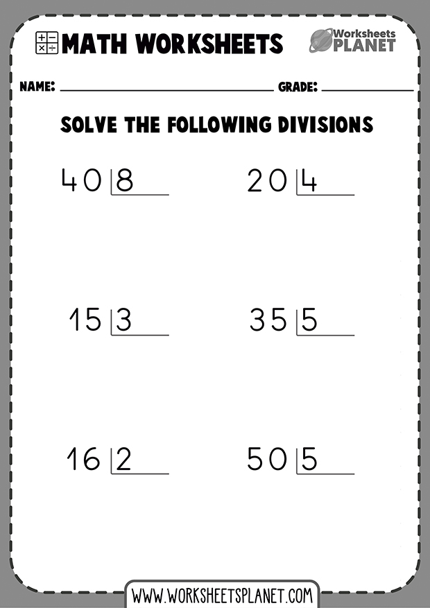 Divisions Worksheets For Kids
