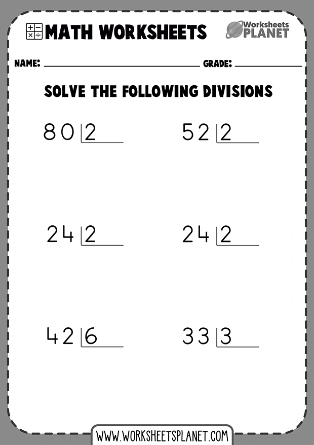 Divisions Worksheets No Remainder