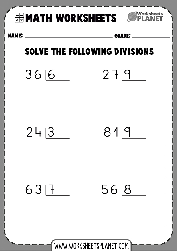 Divisions Worksheets