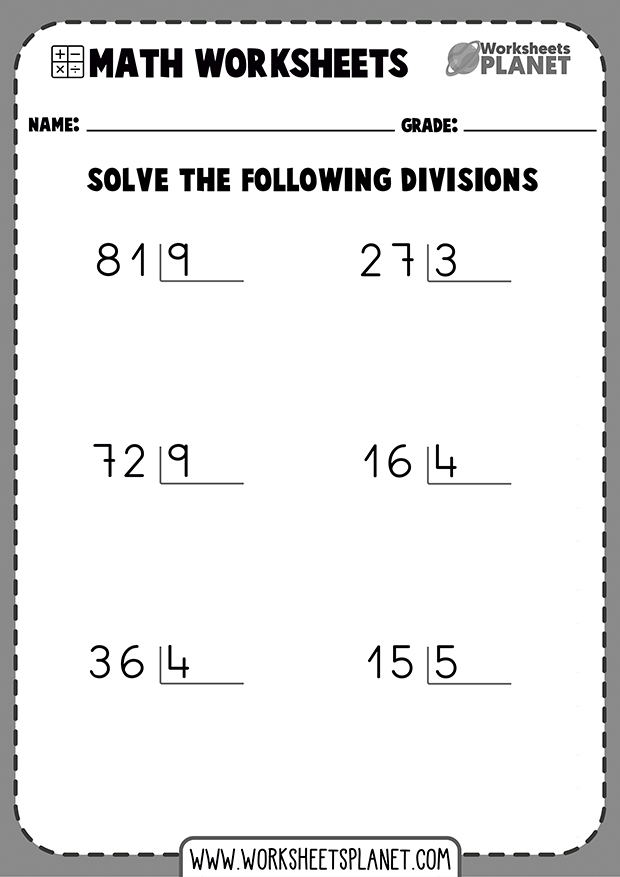 Free Printable Divisions Worksheets No Remainder
