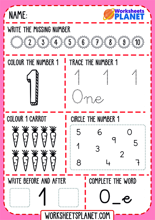 learning numbers one worksheet