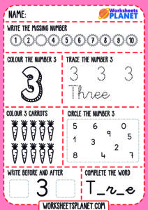 Learning Numbers Three Worksheet