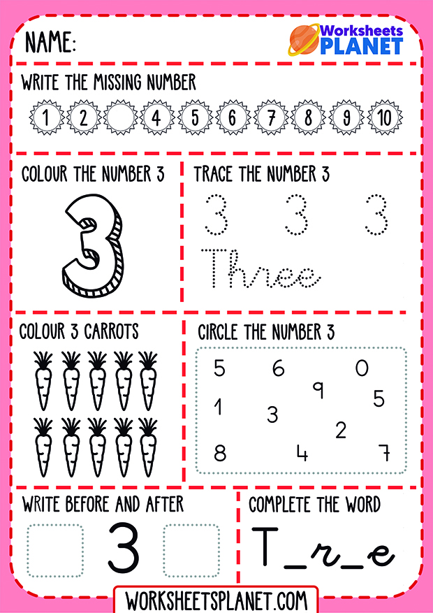 learning-numbers-three-worksheet