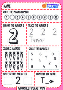 Learning Numbers Two Worksheet