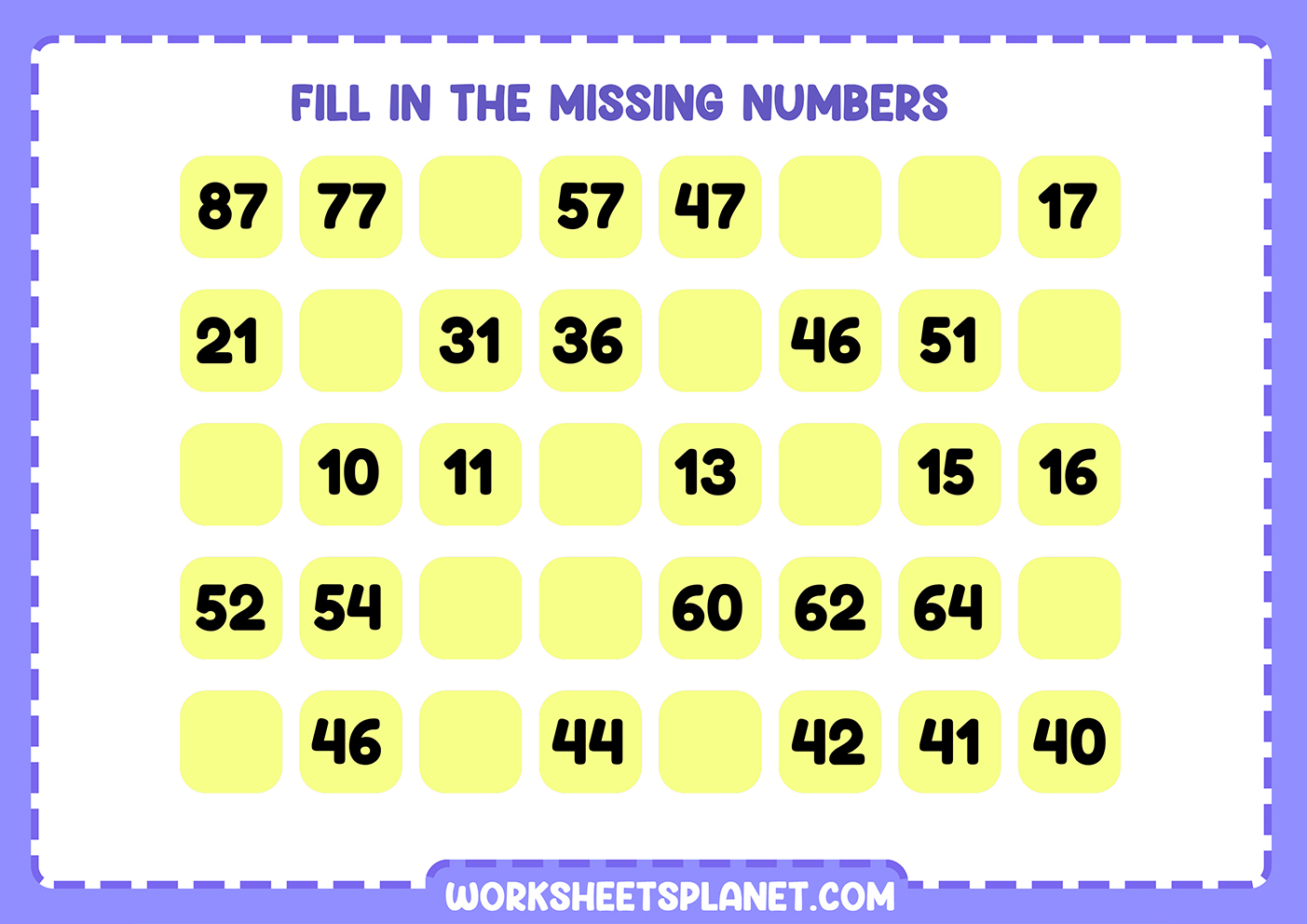 Missing Numbers 1 100 Worksheets