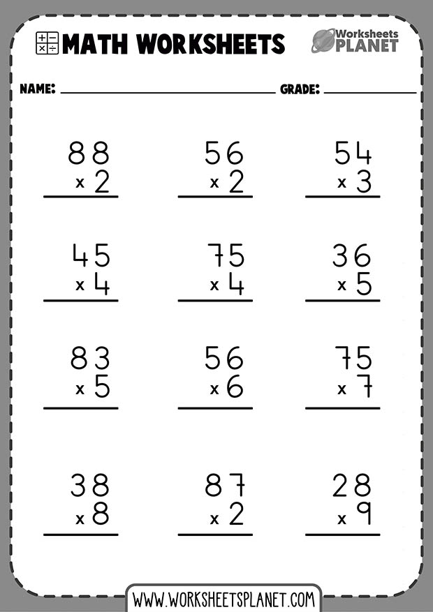 Multiplication Of 2 Digits By 1 Digit Worksheets
