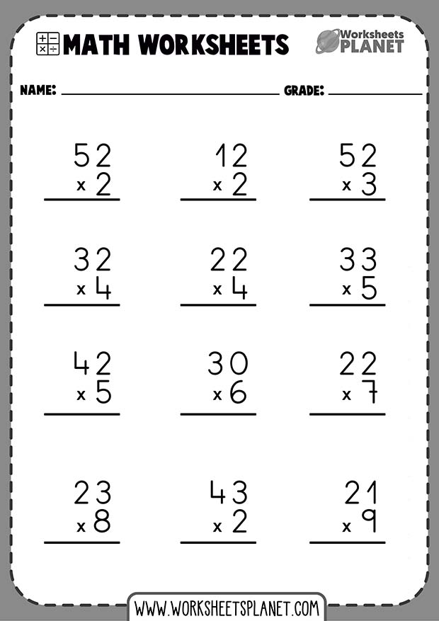 Printable Multiplication Single Double Digit Worksheet Multiplication Multiplication Double 