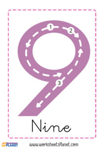 Tracing Number Nine Worksheet