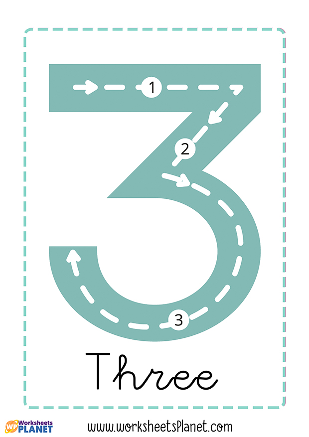 tracing-number-three-worksheet