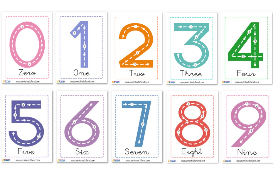 Tracing Numbers Worksheets Flashcards