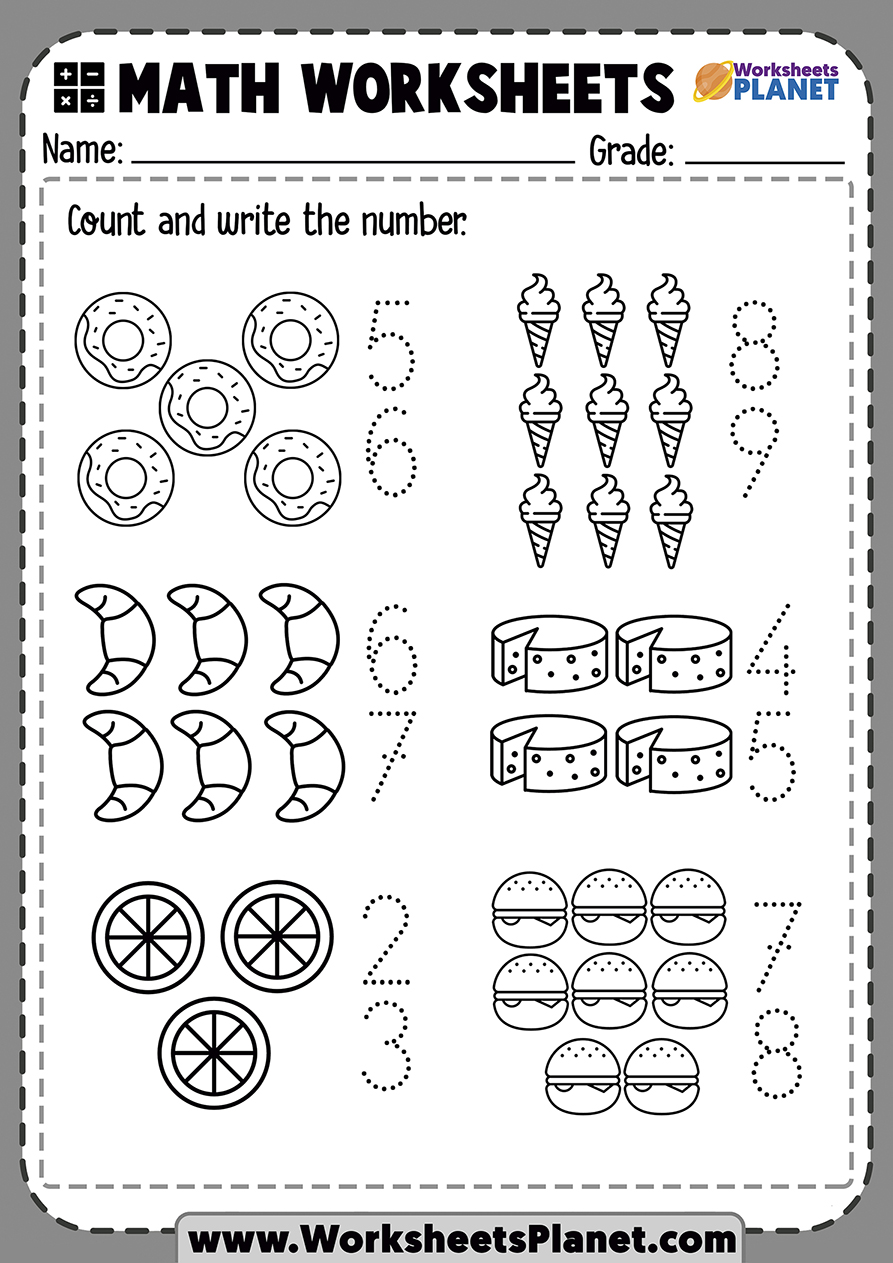 Tracing And Counting Numbers Worksheets