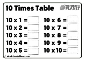 10 Times Table Worksheet