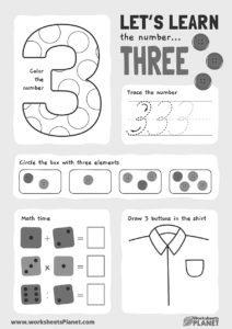 Learning Number 3 Worksheet