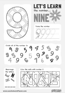 Learning Number 9 Worksheet