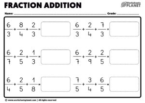 Adding 3 Fractions Worksheets