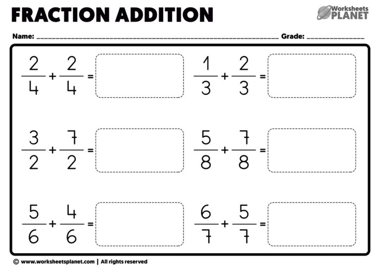 add and subtract fractions with same denominator worksheets