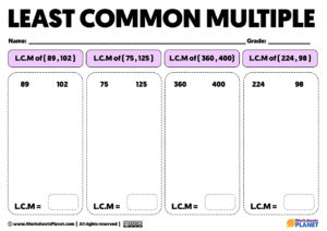 Lowest Common Multiple Worksheets