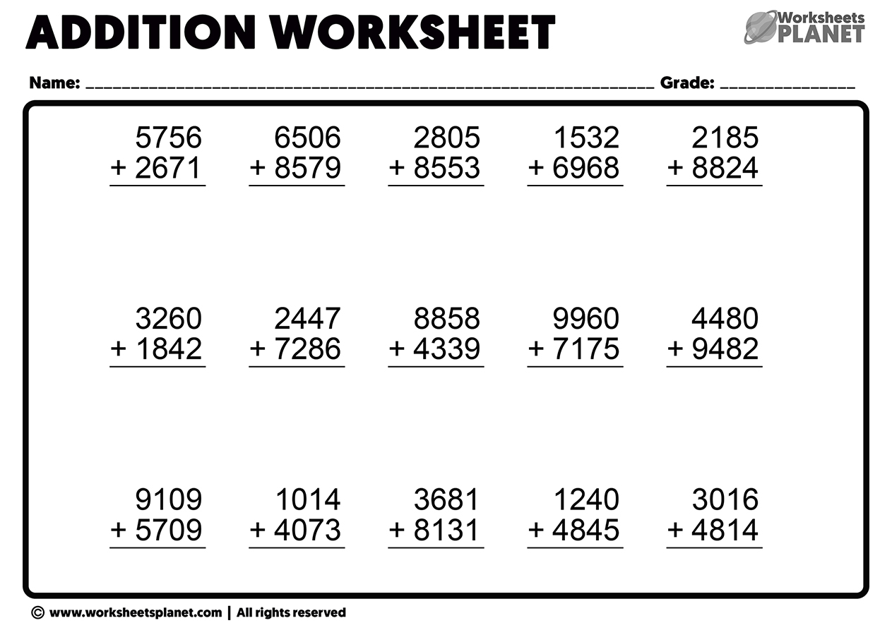 4 Digit Addition Worksheets