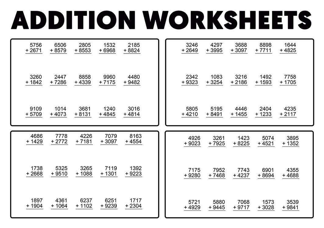 Grade 4 Addition Worksheets, Free Printables