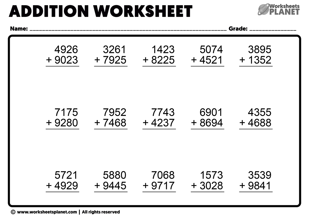 Addition Worksheets 2nd Grade