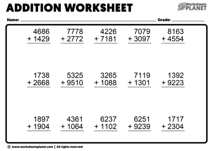 addition project for grade 2 worksheets