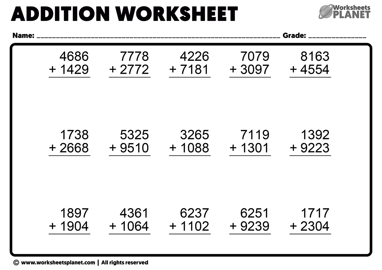 Addition Worksheets For Grade 2