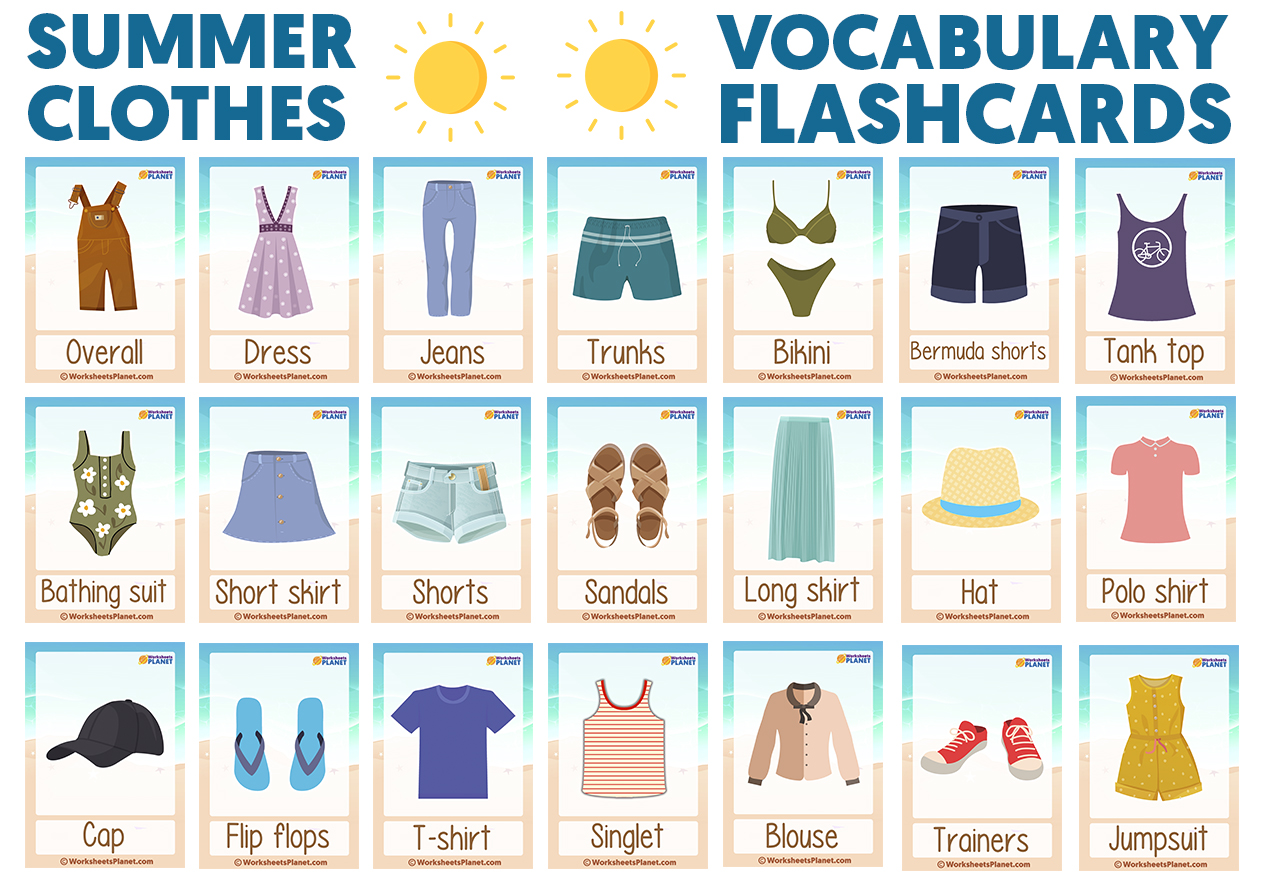 Clothes Vocabulary Flashcards Summer Clothes