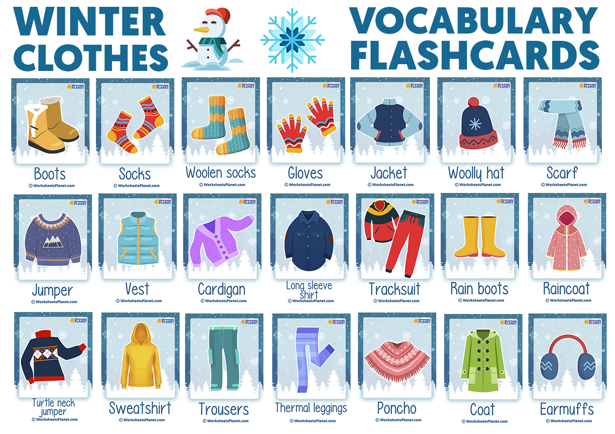 Winter Clothes Vocabulary Flashcards