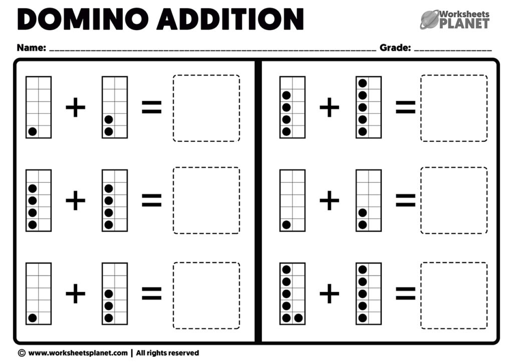 Domino Addition Worksheets For Kindergarten