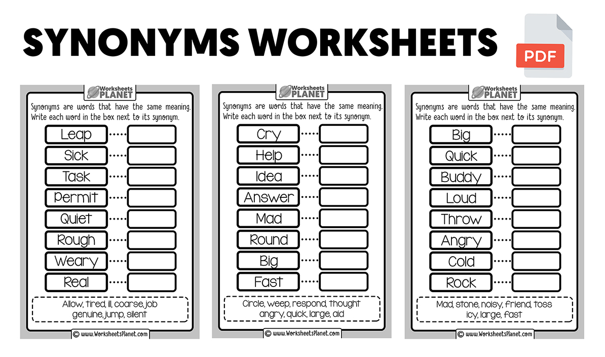 Synonyms Worksheets