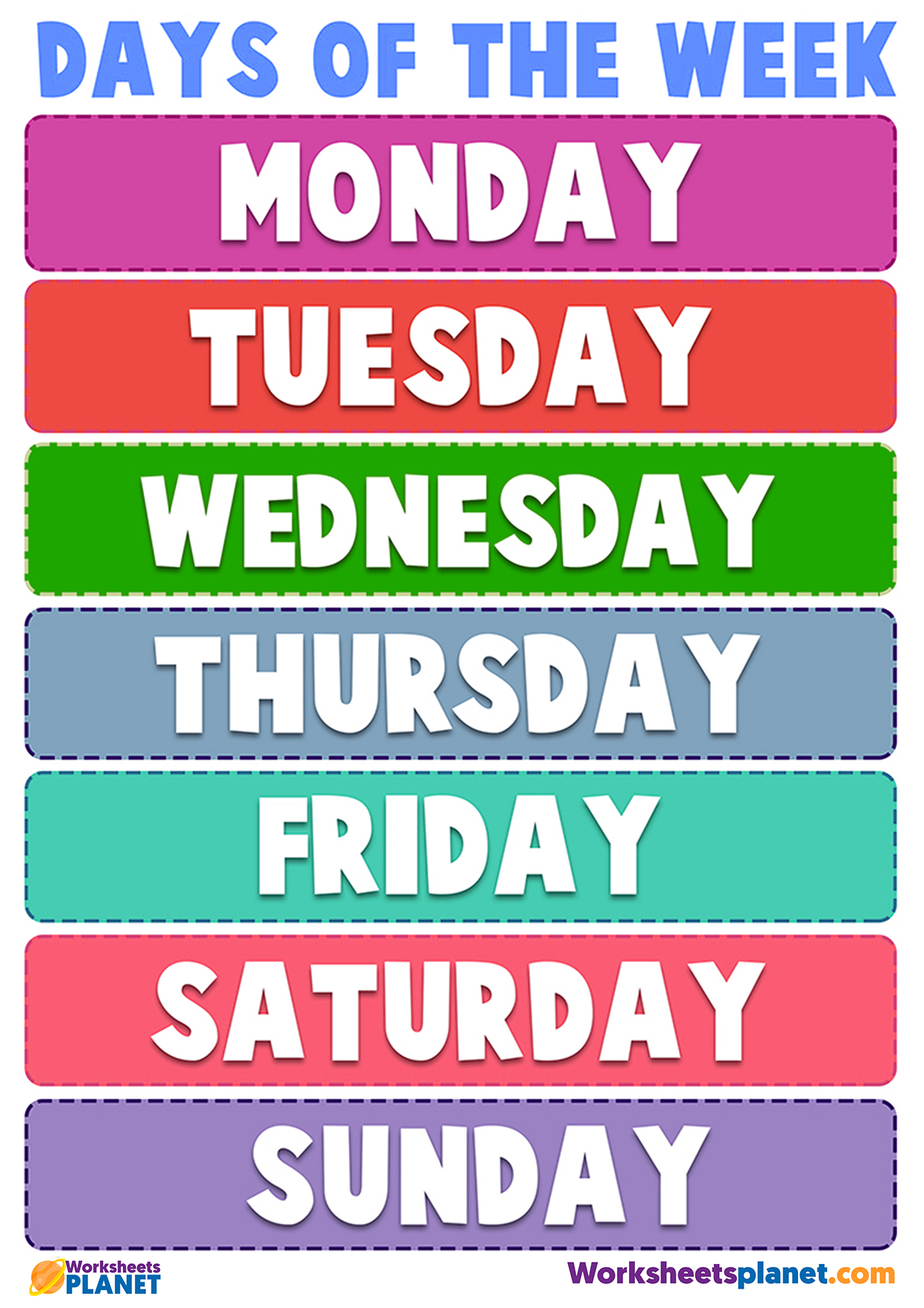 Days Of The Week Printable Free Pdf