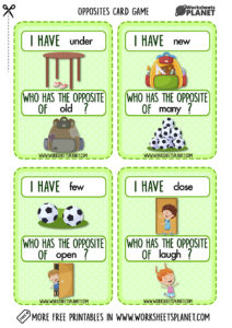 I Have Who Has Opposite Words Game Card