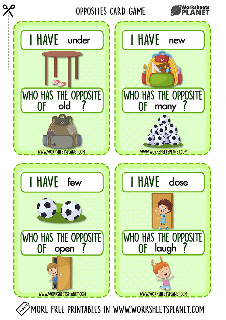I Have Who Has Opposite Words Game Card