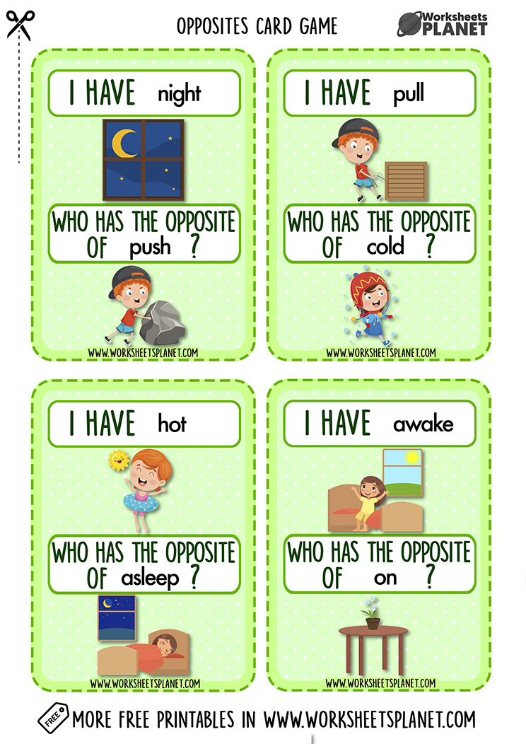 I Have Who Has Opposites Game Card