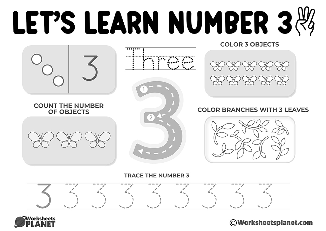 Number 3 - Learn to Count - Numbers from 1 to 10 - The Number