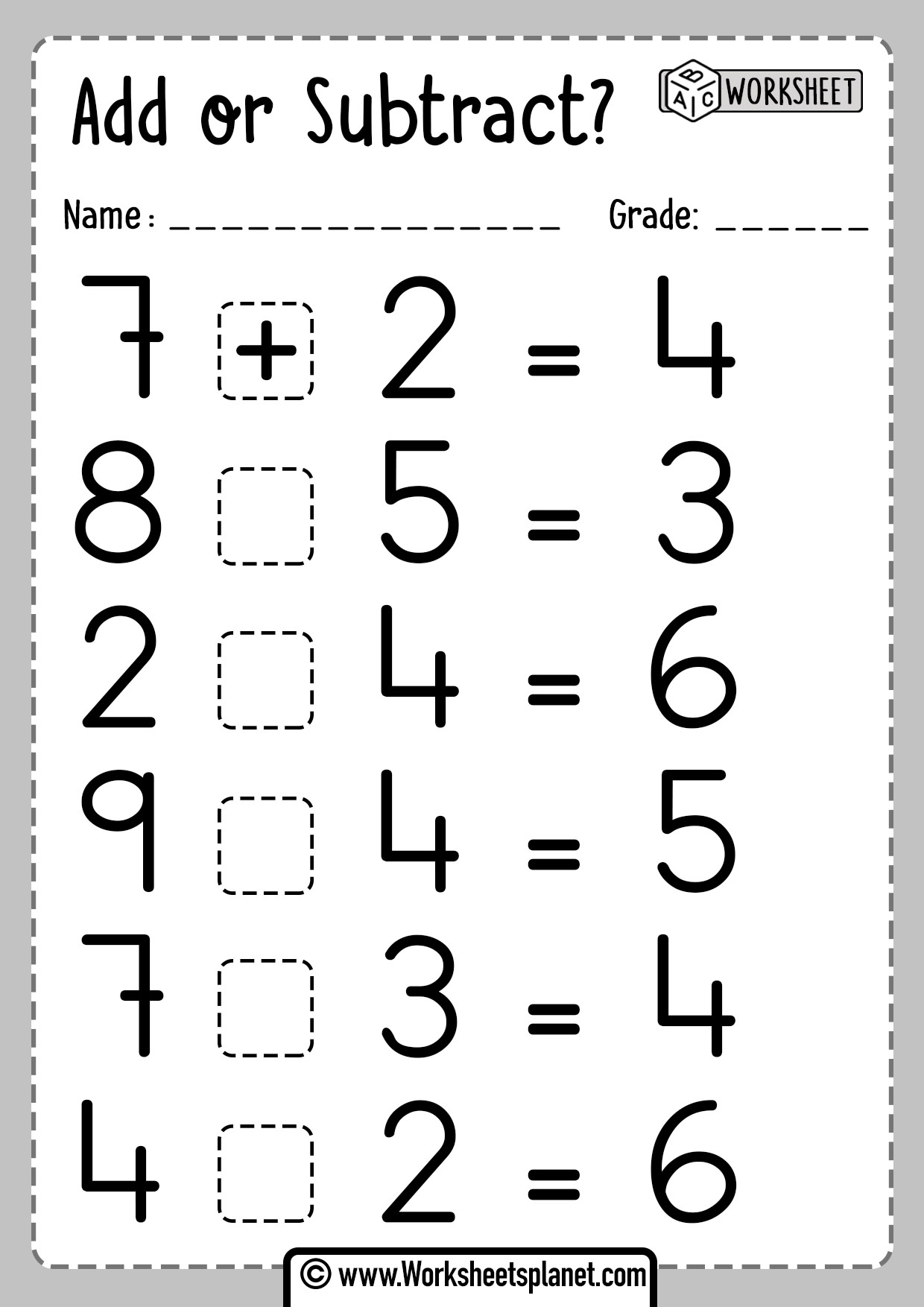 Add Or Substract Worksheets