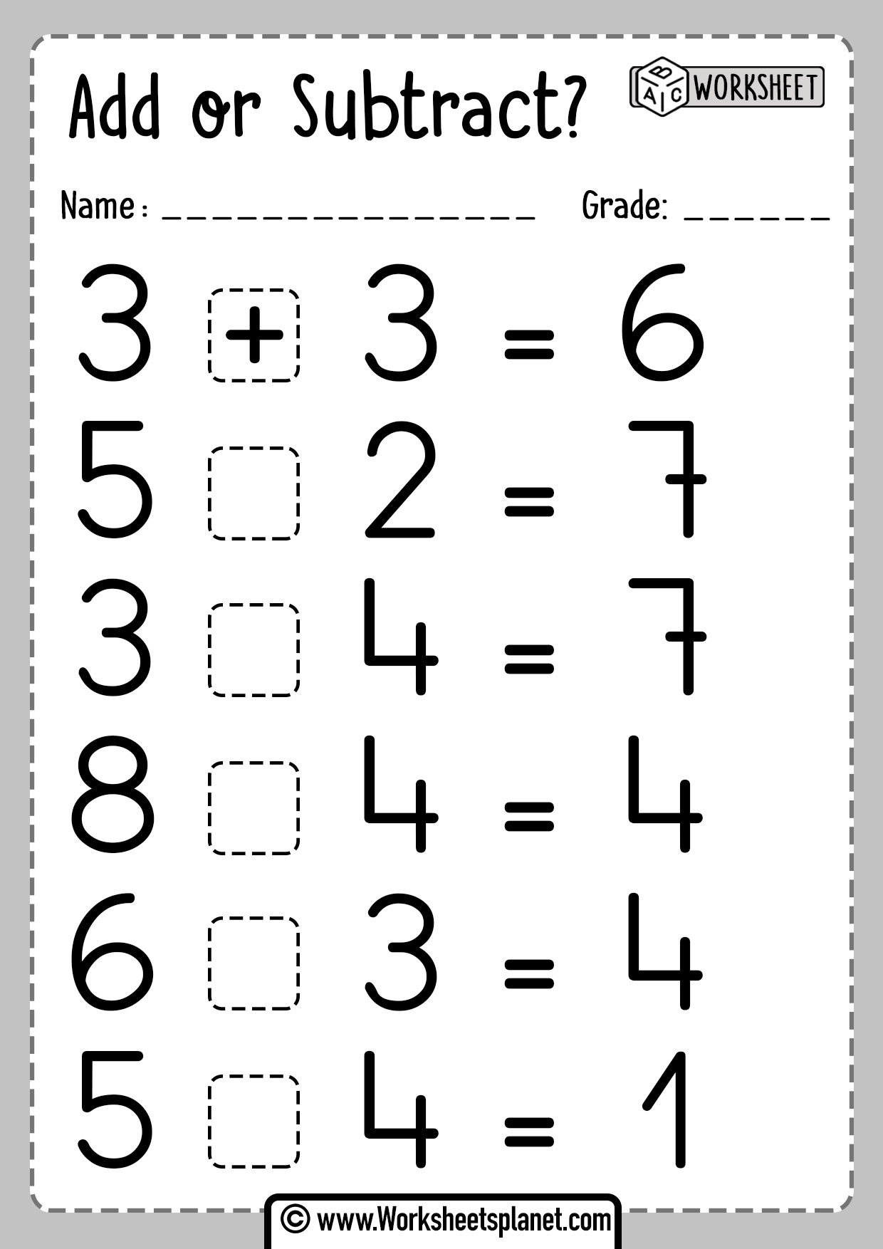 Addition Subtraction Exercises
