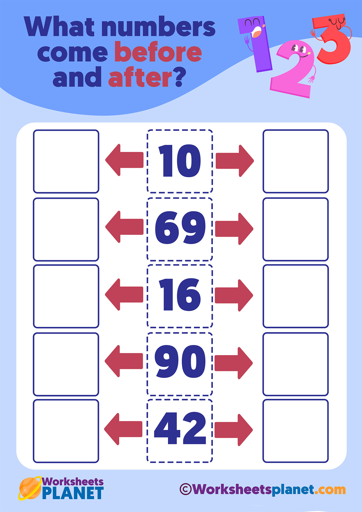 Before And After Numbers Worksheets