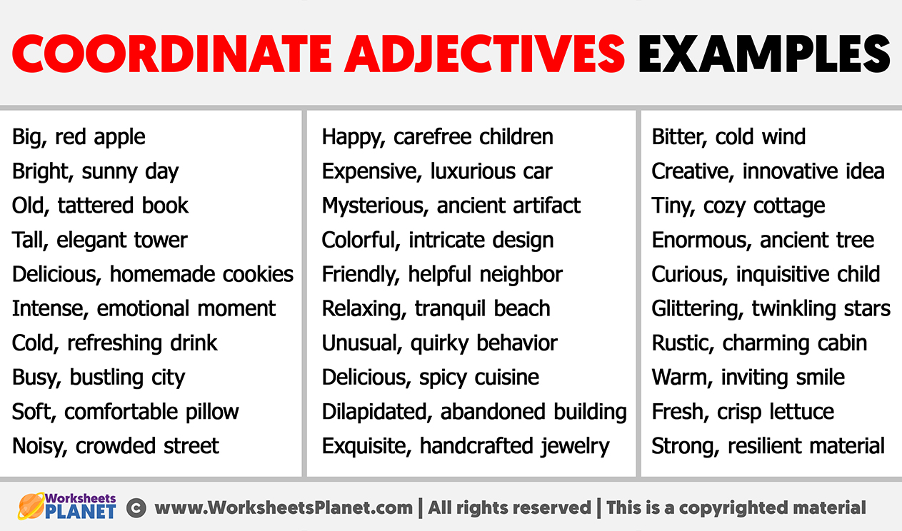 Coordinate Adjectives Practice Worksheet Pdf