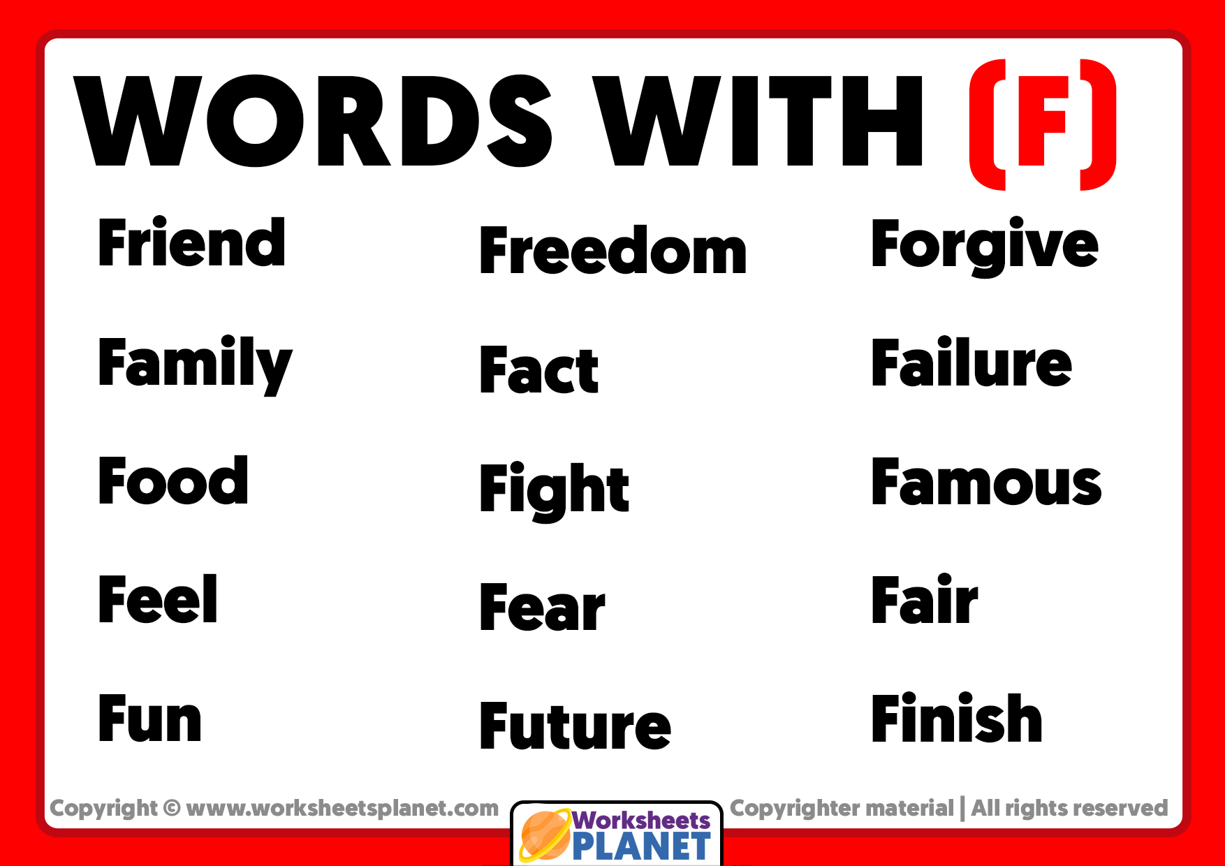 Words with F  Words that start with F