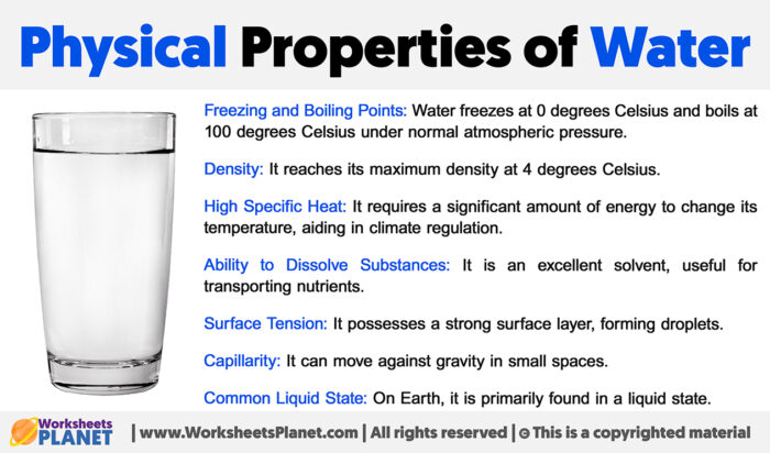 state two physical properties of water