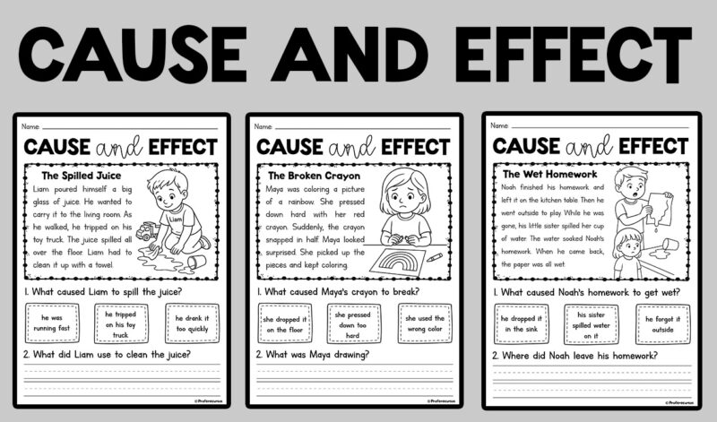 Cause and Effect Reading Comprehension Worksheets