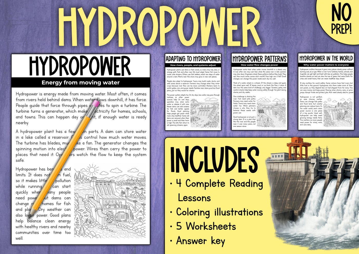 Hydropower reading passage preview page